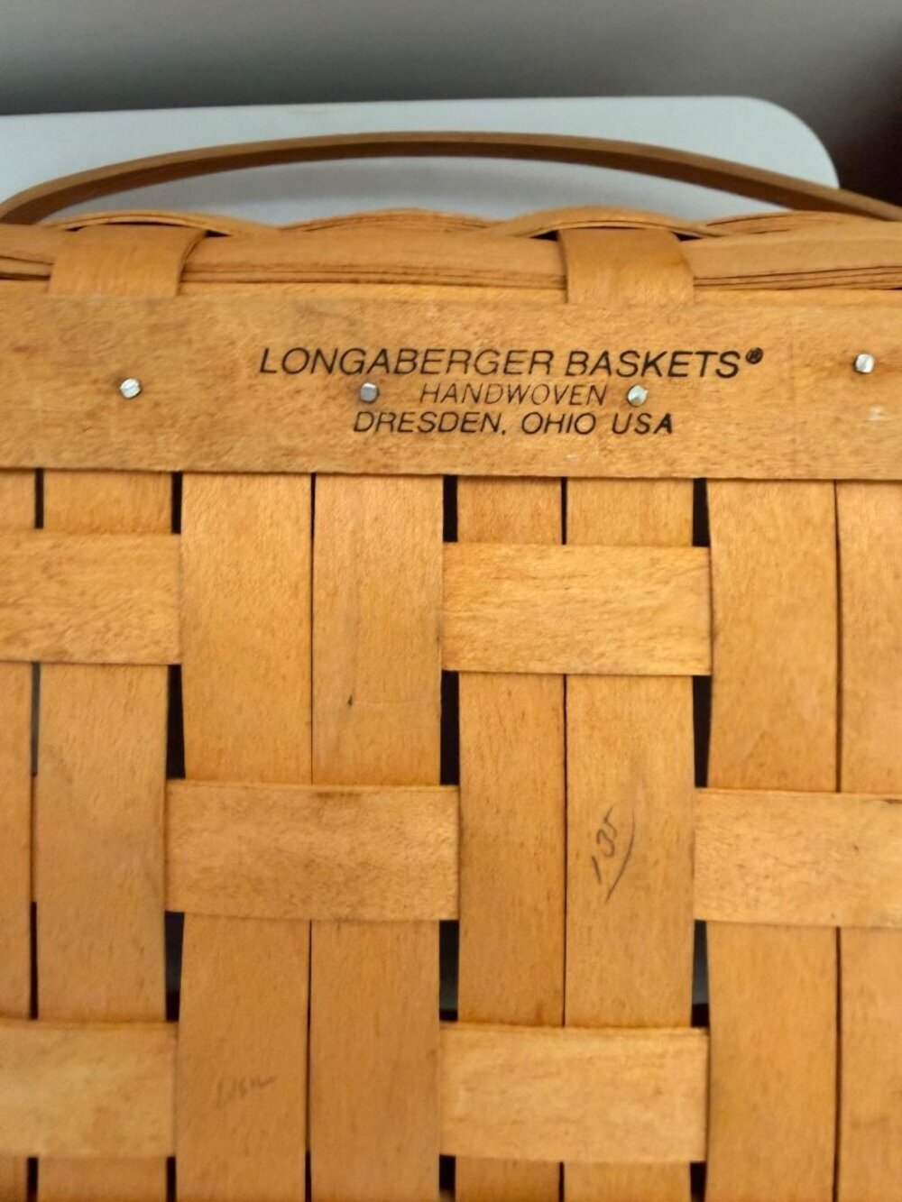 Longaberger Handwoven Lunch Basket With Wooden Top Double Handle Signed 2001 - Picture 9 of 16